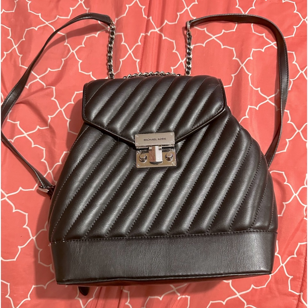 Michael Michael Kors Rose Medium Chain Backpack Quilted Black